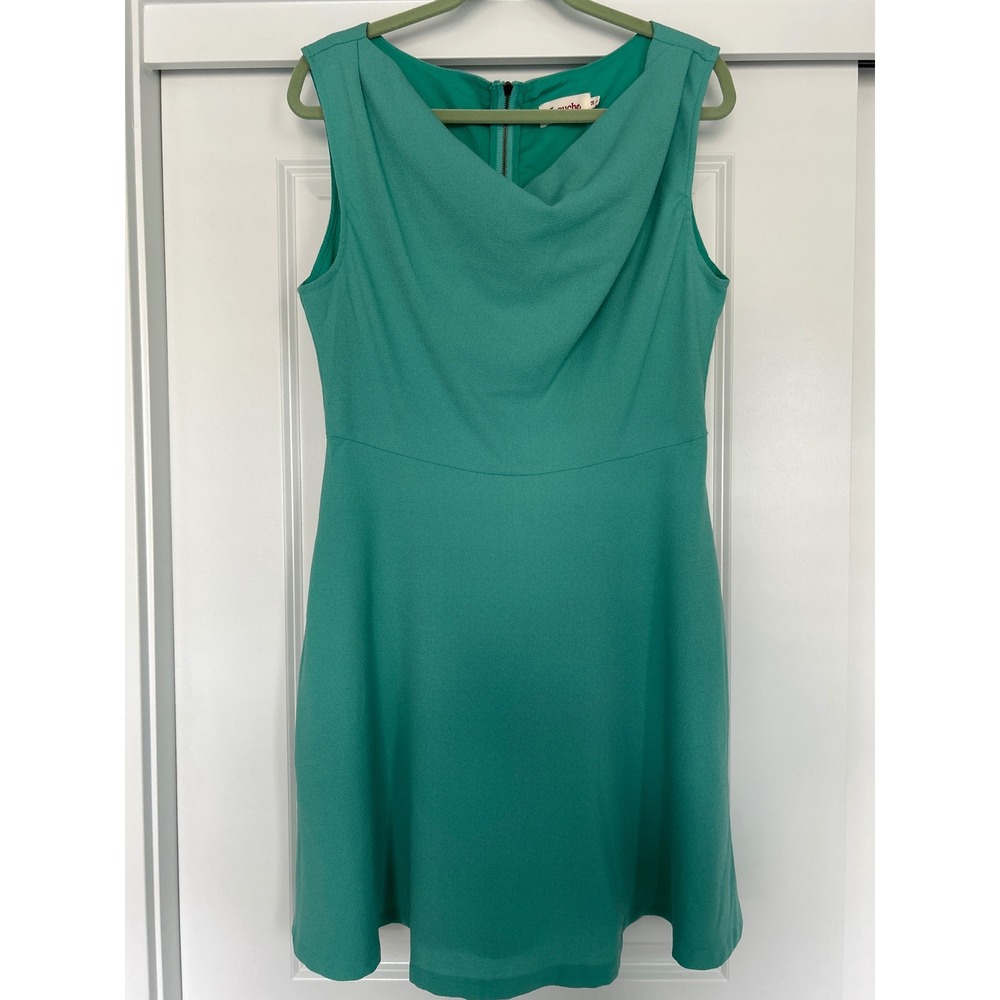 Louche London Florent Teal Green Cowl Neck Sleeveless Fit and Flare Dress 14 L